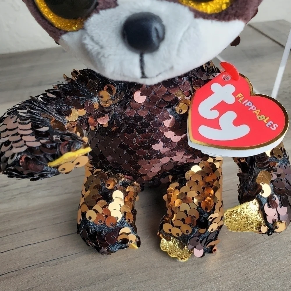 TY Flippables Limited Collection Dangler the Sloth Brown Gold Sequins Plush 6